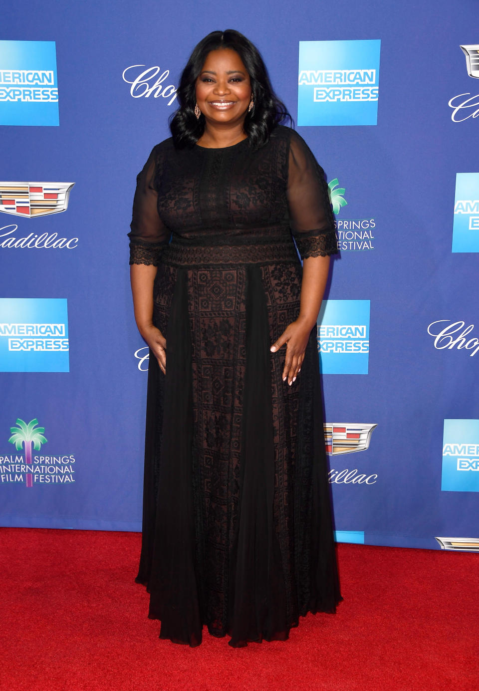 <p>Octavia, who achieved global fame in ‘The Help’, looked lovely in a semi-sheer black dress. <em>[Photo: Getty]</em> </p>