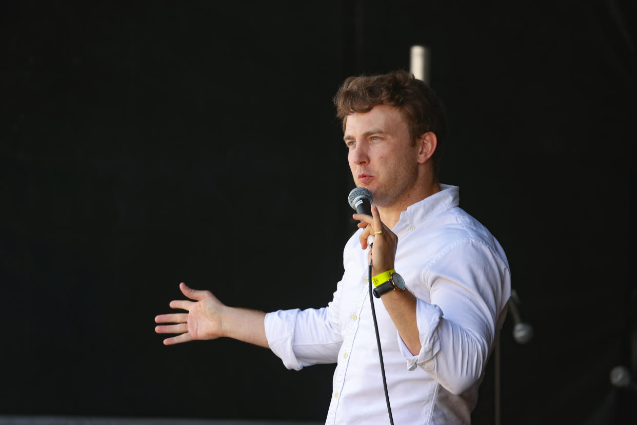 LONDON, ENGLAND - MAY 30: Tom Houghton performs during Hullabaloo Comedy Festival 2021 at Alexandra Palace on May 30, 2021 in London, England. (Photo by Mike Marsland/WireImage)