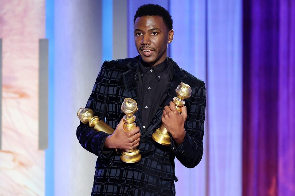 Jerrod Carmichael speaks onstage at the 80th Annual Golden Globe Awards held at the Beverly Hilton Hotel on January 10, 2023 in Beverly Hills, California