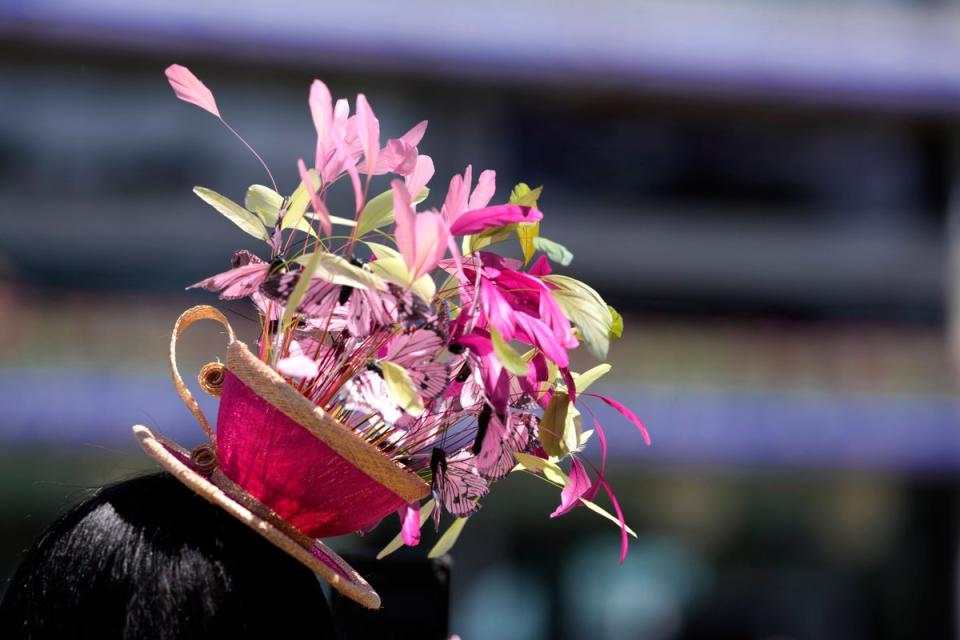 A view hat worn by a racegoer, on the second day of of the Royal Ascot horserace meeting (AP)