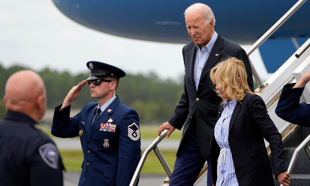 Joe Biden visits hurricane-hit Florida but Ron DeSantis stays away