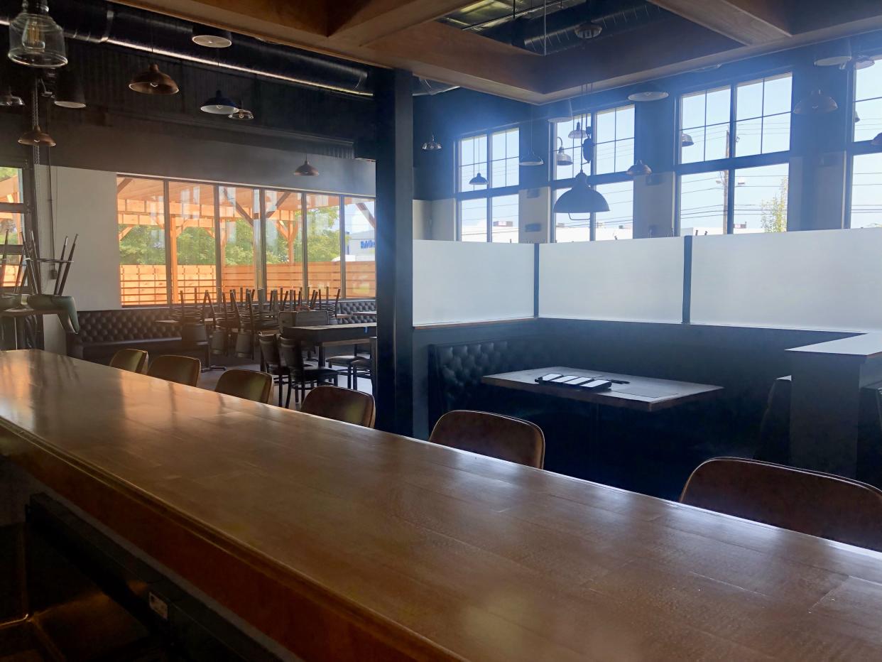 The view from behind the bar at Cold Harbor Brewing's new Westboro restaurant and brewery.