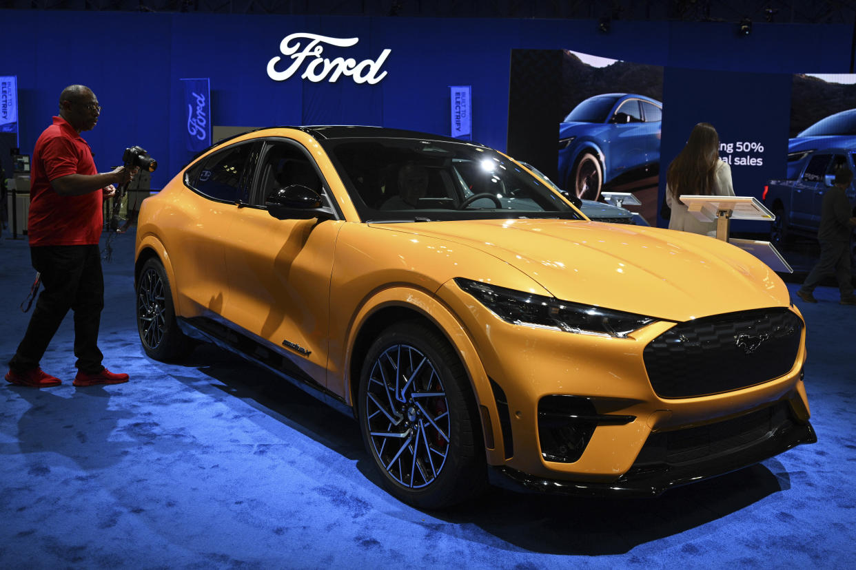 Photo by: NDZ/STAR MAX/IPx 2022 4/13/22 A Ford Mustang Mach-E during the 2022 New York International Auto Show (NYIAS) at the Javits Center on April 13, 2022 in New York.