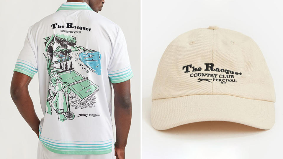The backside of the Resort Cuban Shirt and a beige cap from the drop