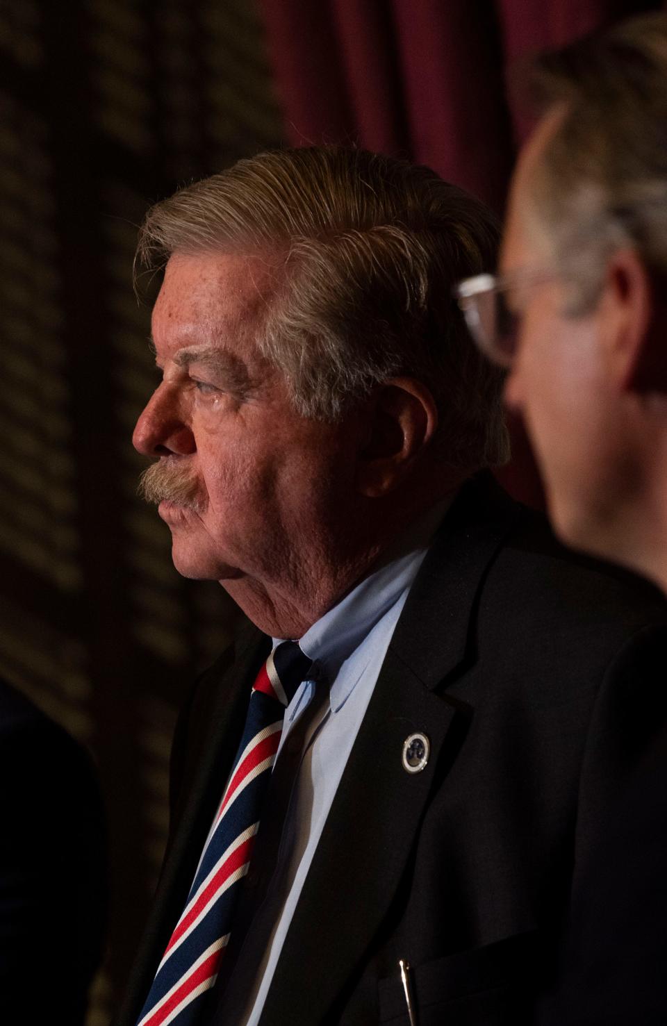 Lt. Gov. Randy McNally looks on during a press conference following the last day of session at Tennessee State Capitol Building  in Nashville, Tenn., Friday, April 21, 2023. 