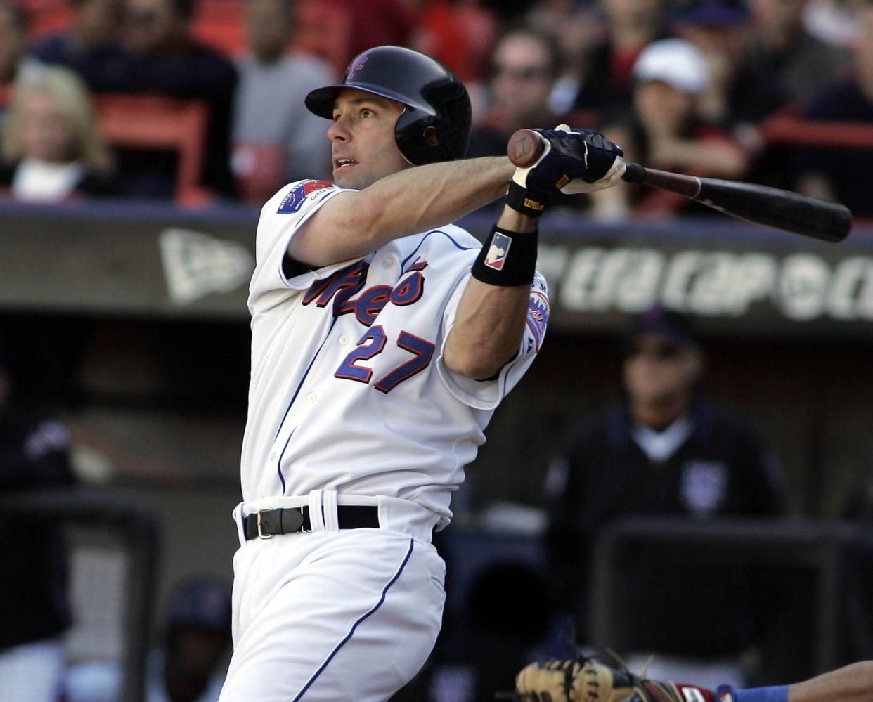 New York Mets' Todd Zeile hits a three-run homer against the Montreal Expos during the sixth inning, Sunday, Oct. 3, 2004, at Shea Stadium in Queens. 