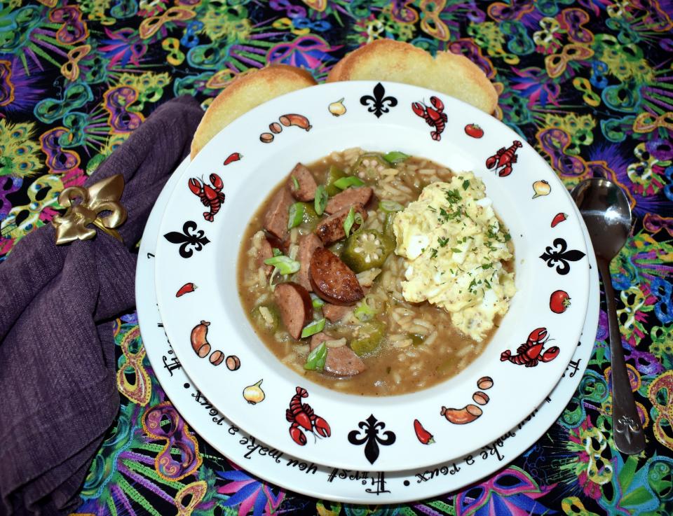 Sausage Gumbo with Creole Mustard Potato Salad.