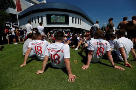 Soccer Football - World Cup - England fans watch Sweden vs England - Bristol, Britain - July 7, 2018 England fans outside Ashton Gate Stadium Action Images via Reuters/Ed Sykes