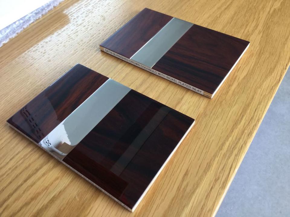 Samples of wood veneers for a project Caruso designed.