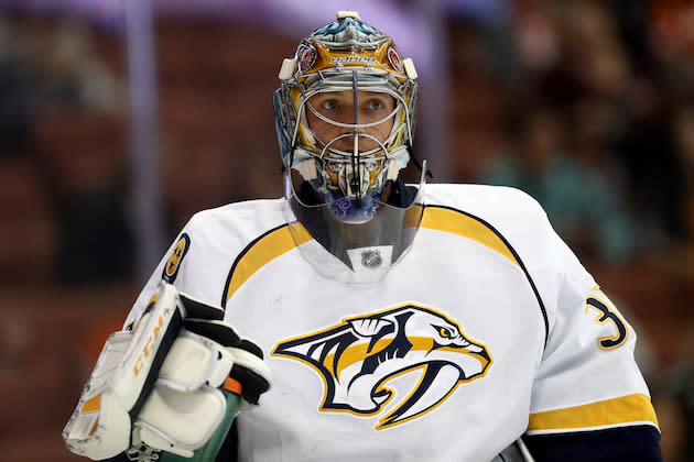 ANAHEIM, CA – OCTOBER 26: Pekka Rinne #35 of the Nashville Predators looks on during the first period of a game against the Anaheim Ducks at Honda Center on October 26, 2016 in Anaheim, California. (Photo by Sean M. Haffey/Getty Images)