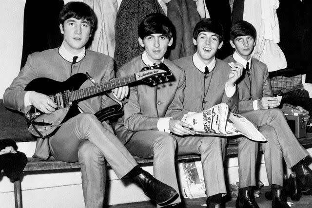 <p>Bettmann/Getty</p> (L-R) John Lennon, 23, George Harrison, 20, Paul McCartney, 21, and Ringo Starr, 23.