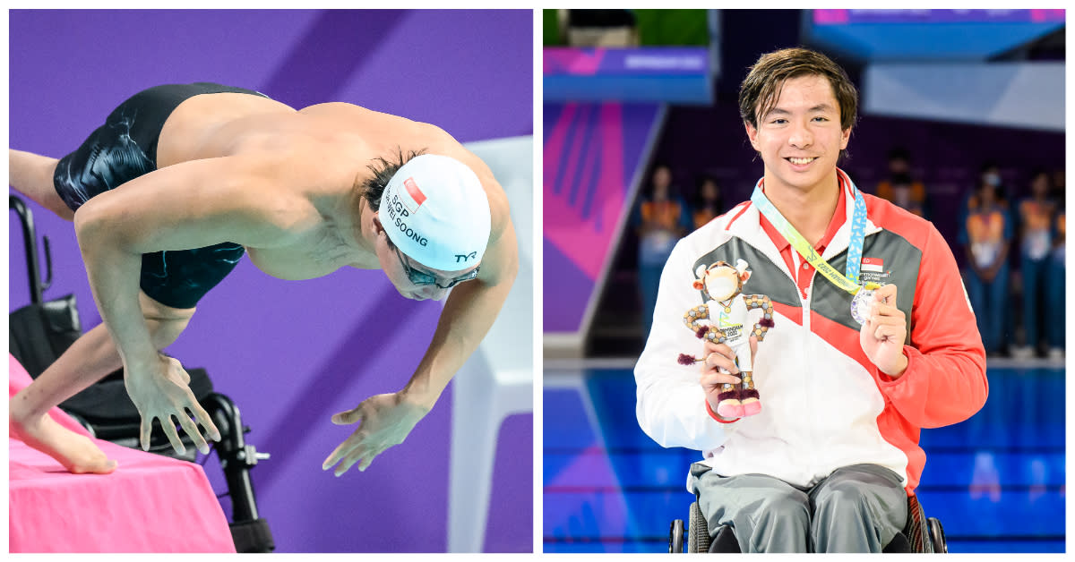 Para-swimmer Toh Wei Soong wins a silver medal in the men's 50m freestyle (S7) event at the 2022 Commonwealth Games. (PHOTO: Commonwealth Games Singapore/Andy Chua)