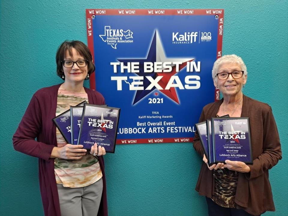 Elizabeth Grigsby, executive director of the Lubbock Arts Alliance, left, is pictured with Janis Hubble Vanderpool, board member for the Lubbock Arts Alliance & TFEA "Volunteer of the Year."