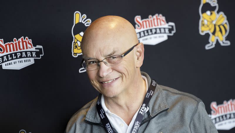 Salt Lake Bees radio broadcaster Steve Klauke attends media day at Smith’s Ballpark in Salt Lake City on Thursday, March 30, 2023.