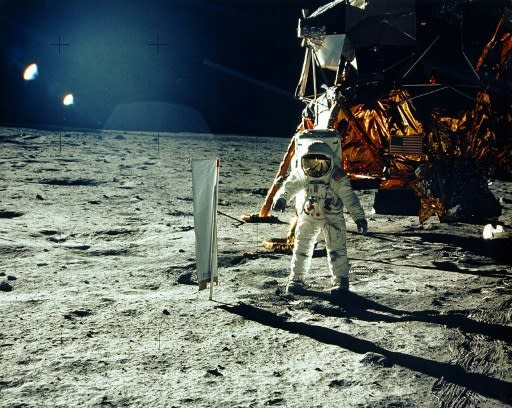 A July 20, 1969 photo taken by Neil Armstrong shows astronaut Buzz Aldrin on the Moon's Sea of Tranquility