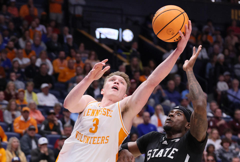 Tennessee is expected to do well in March Madness this season, with Dalton Knecht averaging over 20 points per game this season.  (Photo by Andy Lyons/Getty Images)