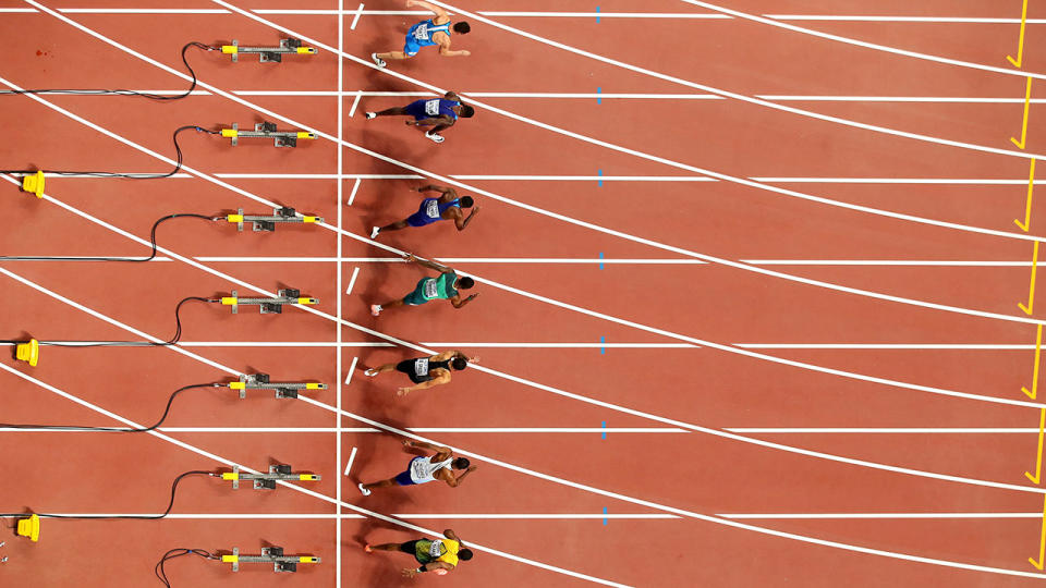 Starting block cameras, pictured here at the start of the 100m final.