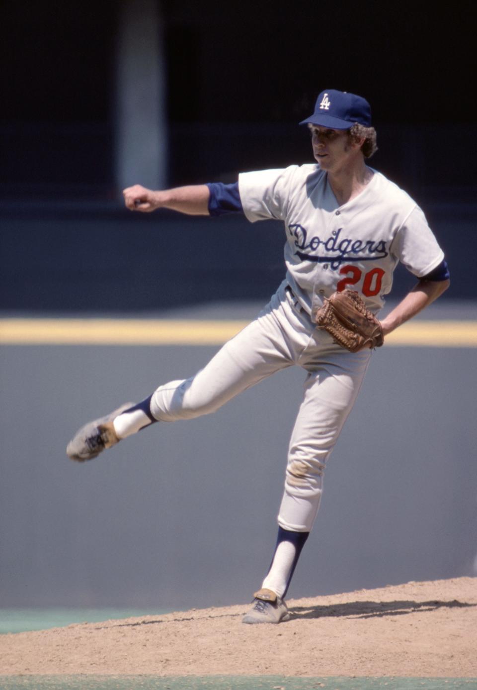 July 1975; Cincinnati, OH, USA; FILE PHOTO;  Los Angeles Dodger pitcher Don Sutton in action against the Cincinnati Reds at Riverfront Stadium. Mandatory Credit: Malcolm Emmons-USA TODAY Sports