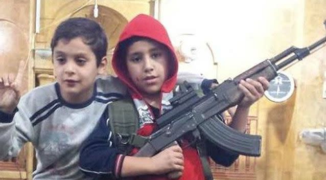 The Melbourne jihadist was well known for posting pictures of children holding weapons on social media. Photo: Twitter