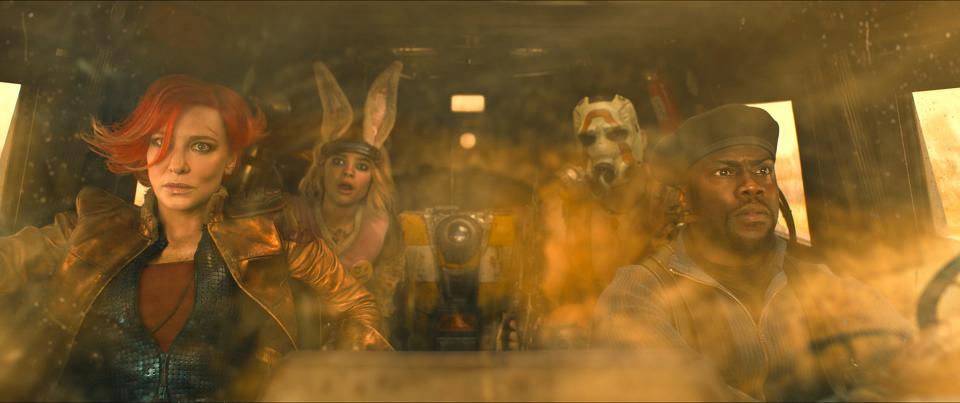 Lilith (Cate Blanchett, far left), Tiny Tina (Ariana Greenblatt), Krieg (Florian Munteanu) and Roland (Kevin Hart) form a motley crew in "Borderlands," based on the video-game series.