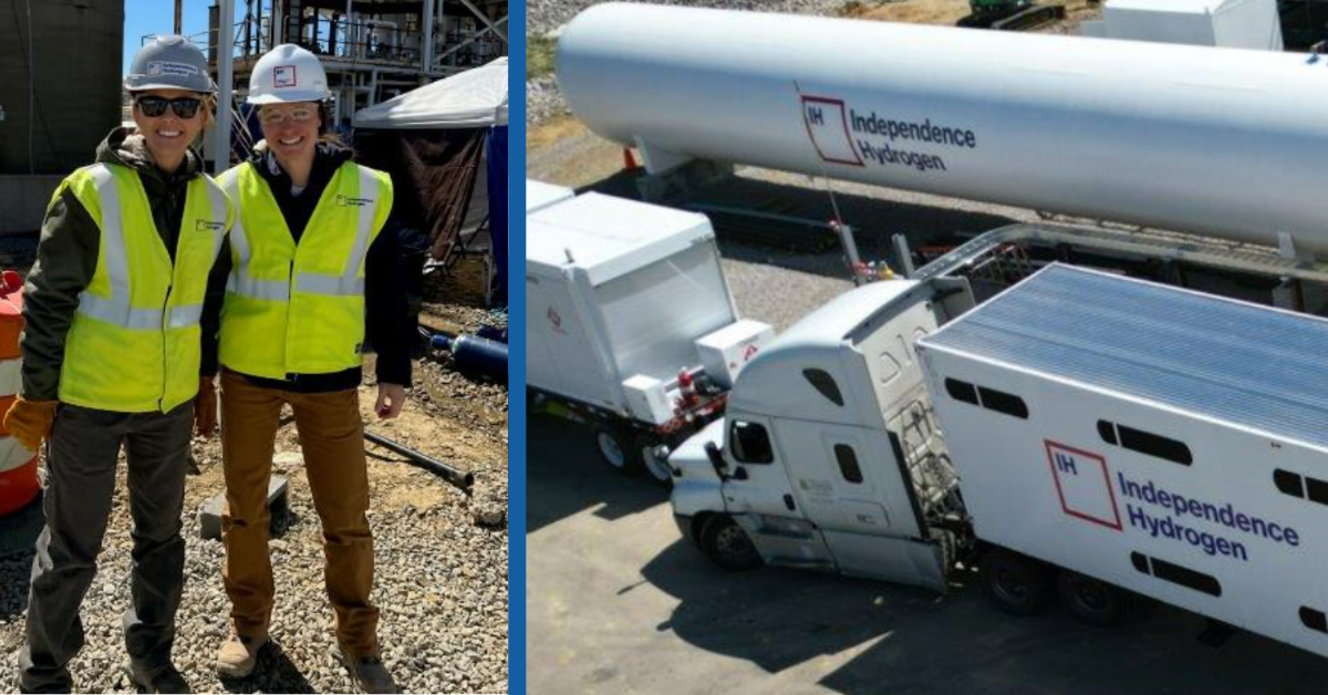 Left: Navy Veterans Ally Islin and Lindsay Rheiner on a job site pose for a photo. Photo courtesy Doug Doan. Right: Independence Hydrogen worksite. Photo courtesy Doug Doan.