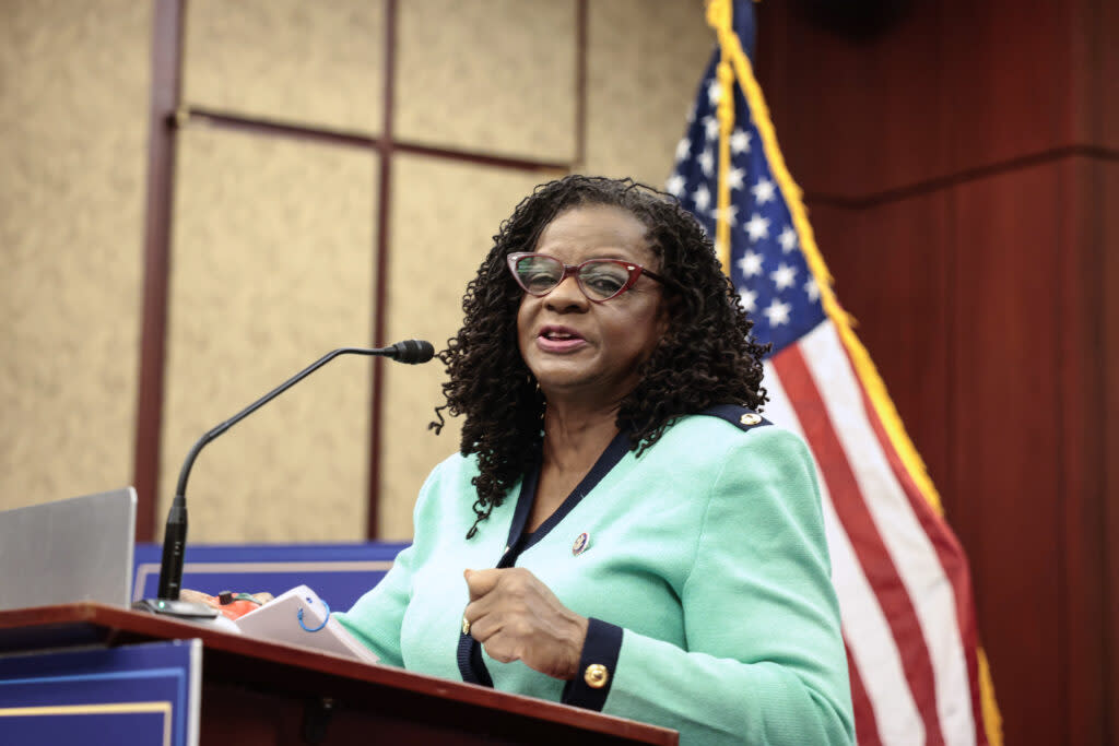 Rep. Gwen Moore (D-WI) speaks at a press conference at the U.S. Capitol Building.