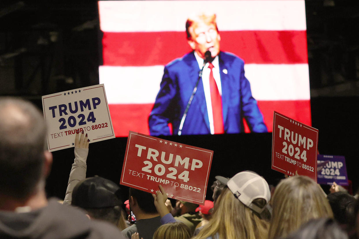 Republican Presidential candidate former U.S. President Donald Trump delivers remarks during a campaign rally Justin Sullivan/Getty Images