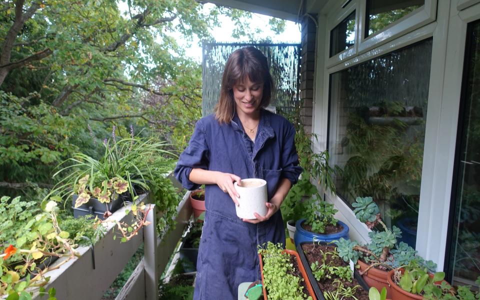 Alice Vincent in her balcony garden