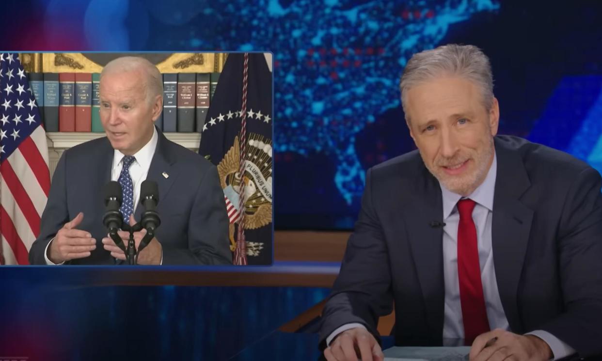 <span>Jon Stewart on The Daily Show.</span><span>Photograph: YouTube</span>