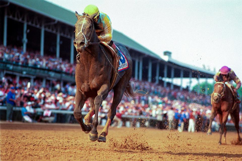 In speeding through the Kentucky Derby's 1 1/4 miles in 1:59.97, Monarchos, with jockey Jorge Chavez aboard, joined 1973 winner Secretariat as the only Derby champions to hit the wire in under two minutes.