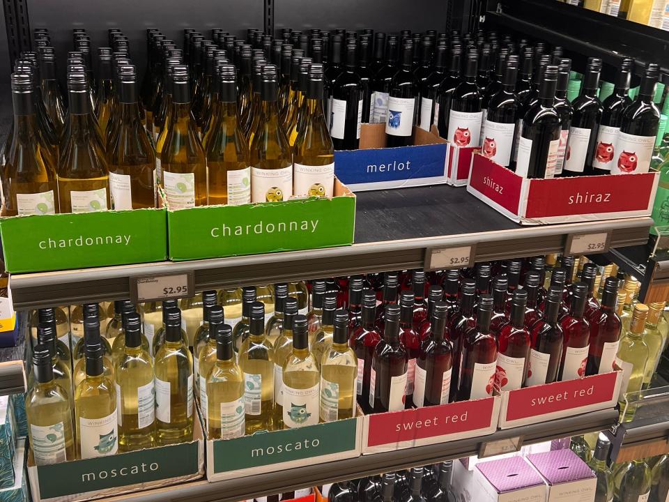 Display of Winking Owl wine at Aldi