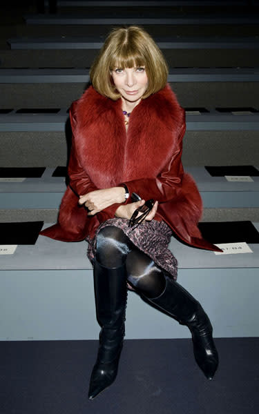 <b>Anna Wintour </b><br><br>The US Vogue editor wore a oxblood coat at the Vera Wang show.<br><br>Image © Rex