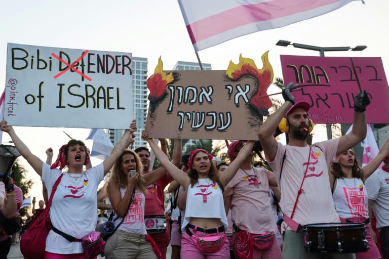 Anti-government protest organisation Hofshi Israel estimated more than 150,000 people attended the latest anti-government rally in Tel Aviv, calling it the biggest since the Gaza war began (JACK GUEZ)