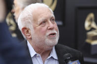 FILE - This Jan. 25, 2018 file photo shows Ken Ehrlich at the 60th annual Grammy Awards red carpet roll out in New York. After 40 years of producing the awards show, Ehrlich's last Grammy Awards will be on Sunday. (Photo by Mark Von Holden/Invision/AP, File)