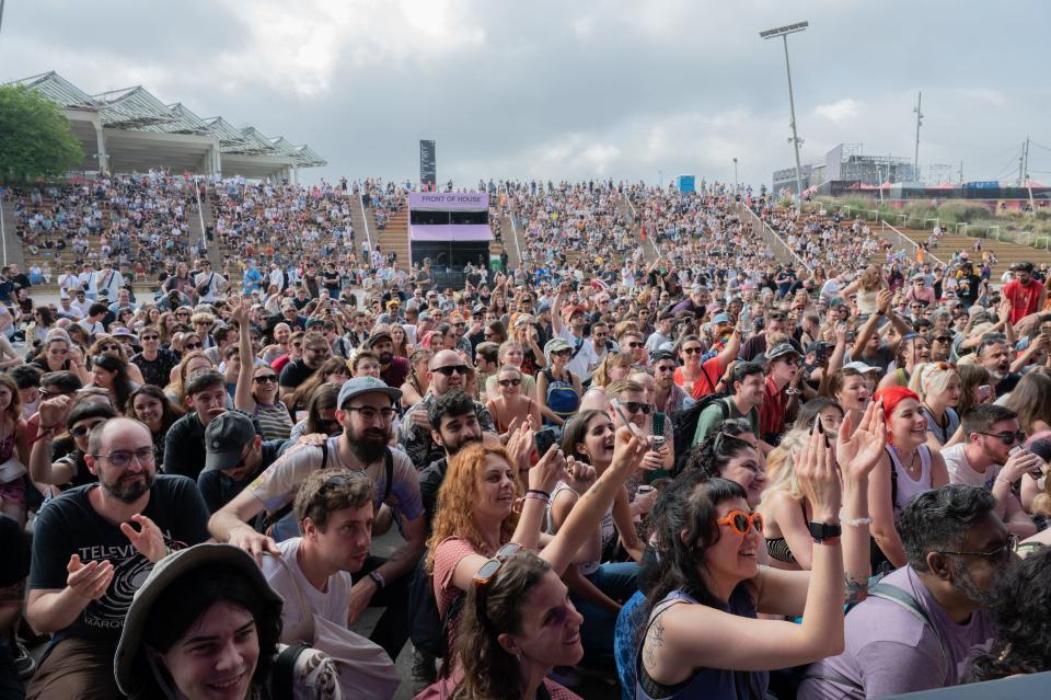 The crowd crouches down as Beach Bunny begin their performance during Primavera Sound 2022.