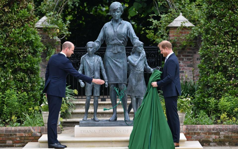 Princes Harry and William at the unveiling of the statue in 2021 for their mother - PA