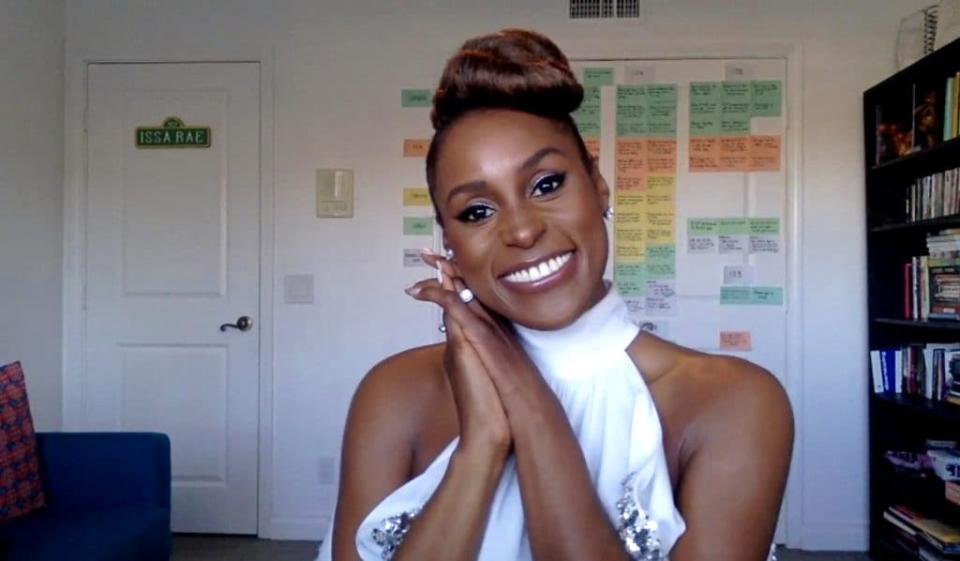 In this screengrab, Issa Rae, winner of Outstanding Actress in a Comedy Series category speaks at the 52nd NAACP Image Awards Virtual Press Conference on March 27, 2021 in Various Cities. (Photo by Getty Images/Getty Images for NAACP Image Awards)