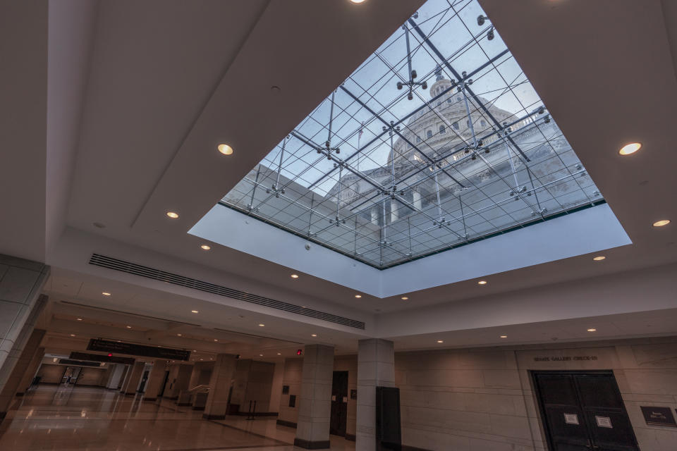 This June 30, 2021, photo shows the Capitol Visitor Center in Washington. The U.S. Capitol is still closed to most public visitors. It's the longest stretch ever that the building has been off-limits in its 200-plus year history. (AP Photo/Alex Brandon)