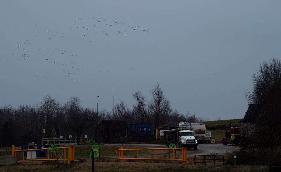 Laubscher Meadows Landfill – owned by Republic Services – receives a study flow of garbage truck deliveries Tuesday afternoon, Dec. 6, 2022. Republic will appear before The Board of Zoning Appeals to seek approval to amend its special use permit to accept “poultry waste” – including excrement – from farms and growers in 10 surrounding counties.