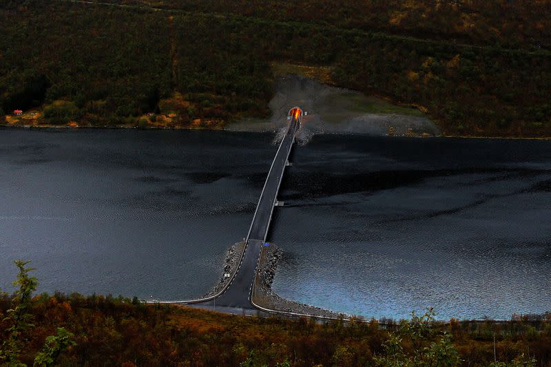 FILE PHOTO: A bridge connects parts of Senja island over a fiord, north of the Arctic Circle in Norway