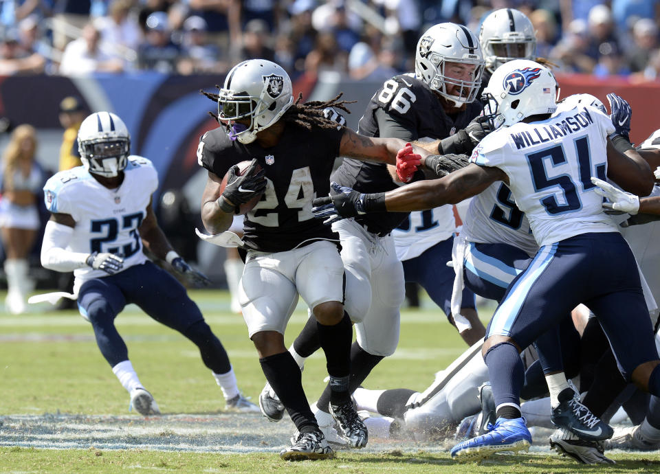 Marshawn Lynch was fined by the NFL for a hand gesture in last Sunday's game. (AP)