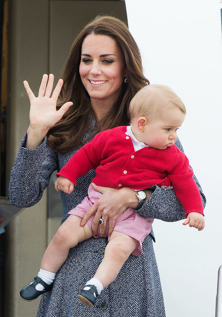 Prince George in the adorable outfit his little sister would inherit a year later. (Getty Images)