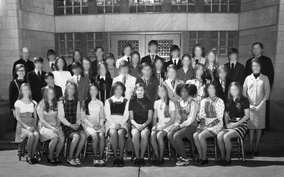 Anne Gleeson (center) is pictured in a class photo from&nbsp;Immacolata School in Missouri. Judith Fisher (far left, center row) was her eighth grade homeroom teacher. (Photo: Courtesy Anne Gleeson)
