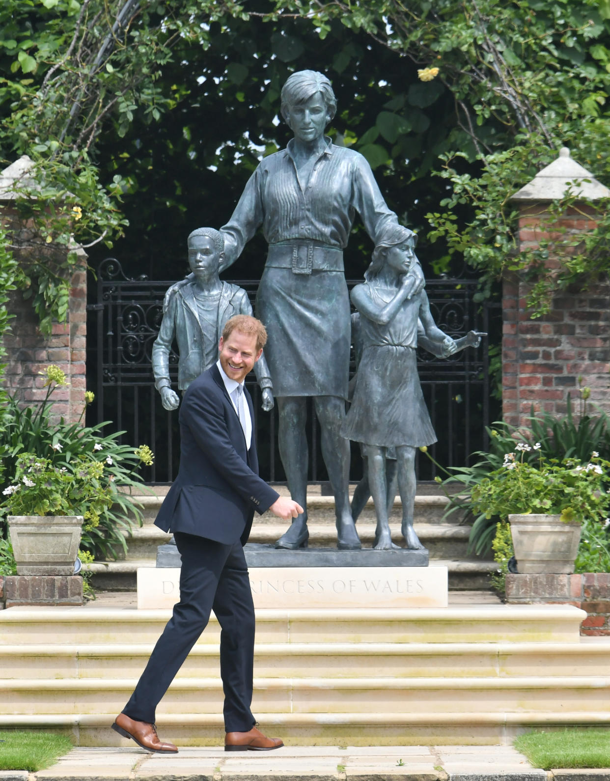 The Duke of Sussex after the unveiling a statue commissioned of his mother Diana, Princess of Wales, in the Sunken Garden at Kensington Palace, London, on what would have been her 60th birthday. Picture date: Thursday July 1, 2021.