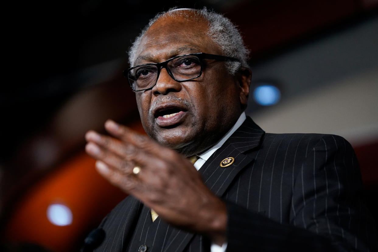 Representative James Clyburn speaks at a press conference.