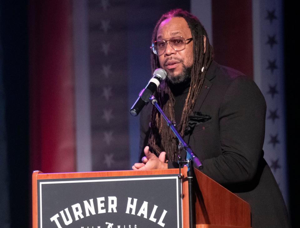 Journal Sentinel columnist James Causey speaks during the Milwaukee Mayoral Forum at Turner Hall Ballroom in Milwaukee on Wednesday.