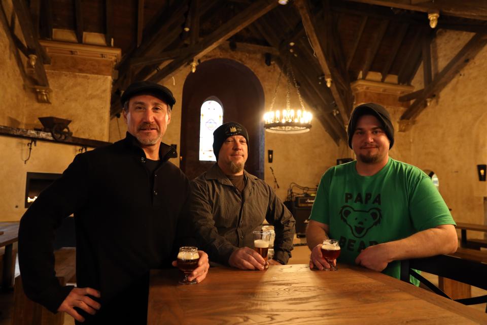 Marc Capichioni, left, Dave Pearl and brewmaster Peter Martine, the co-owners of Argonne Rose Brewing Co. in Mohegan Lake, Dec. 19, 2022.