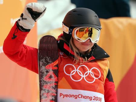 Freestyle Skiing - Pyeongchang 2018 Winter Olympics - Women's Ski Halfpipe Qualifications - Phoenix Snow Park - Pyeongchang, South Korea - February 19, 2018 - Elizabeth Marian Swaney from Hungary reacts. REUTERS/Mike Blake