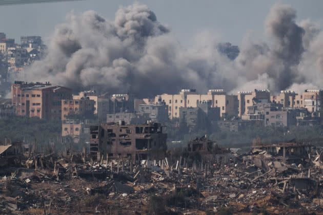 Smoke rises Tuesday after an Israeli airstrike in the Gaza Strip, as seen from southern Israel.