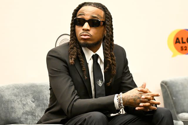 <p>Shannon Finney/Getty Images for The Rocket Foundation</p> Quavo onstage at theALC52 Community Conversation Panel With Community Justice & The Rocket Foundation in September 2023 in Washington